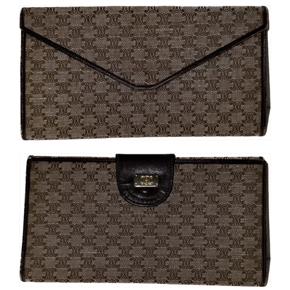 Celine Brown/Beige Canvas/Leather Macadam Envelope Long Clutch Vintage in EUC